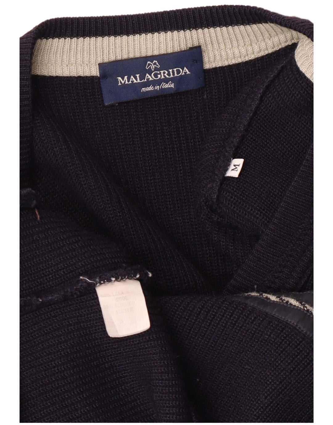 Malagrida Womens Cardigan Sweater UK 14 Medium Navy Blue Wool