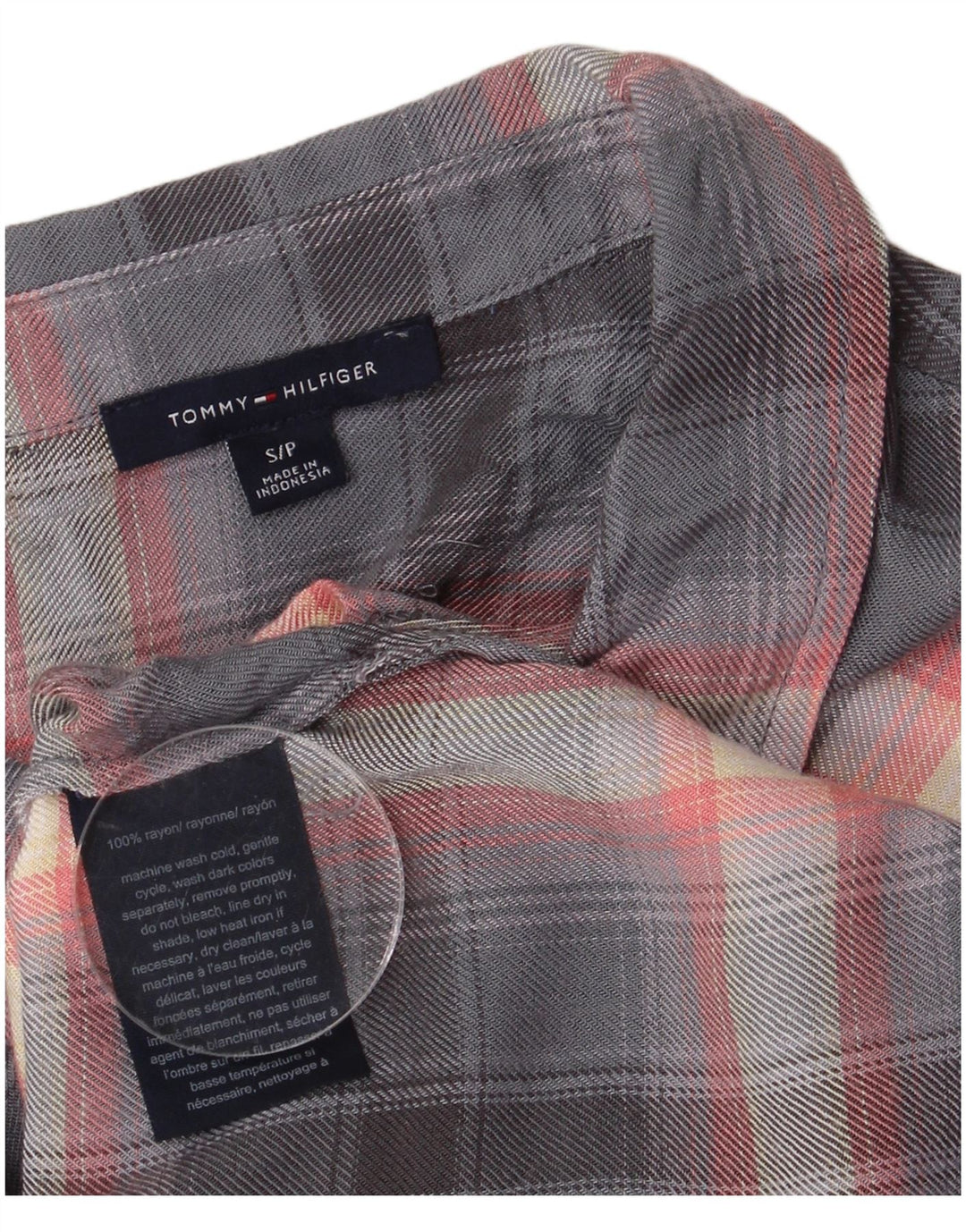 Tommy Hilfiger Womens Shirt UK 10 Small Grey Check Rayon