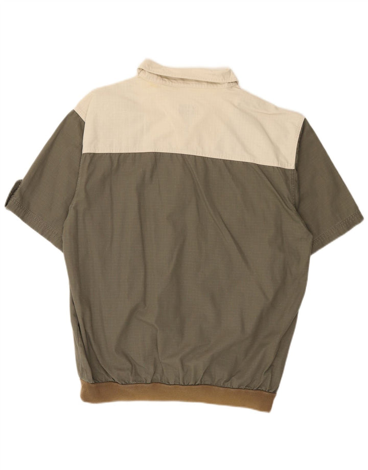 Jacques Lorant Mens Short Sleeve Pullover Shirt Medium Khaki Colourblock