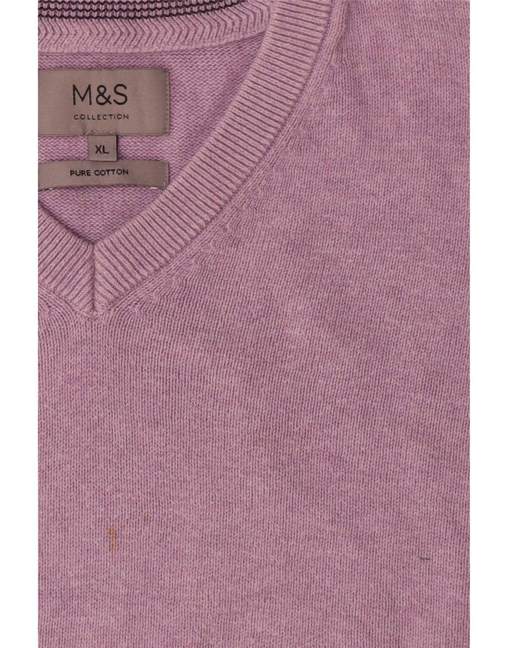 Marks & Spencer Mens V-Neck Jumper Sweater XL Pink Cotton