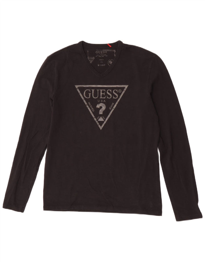 Guess Mens Graphic Top Long Sleeve XL Black Cotton