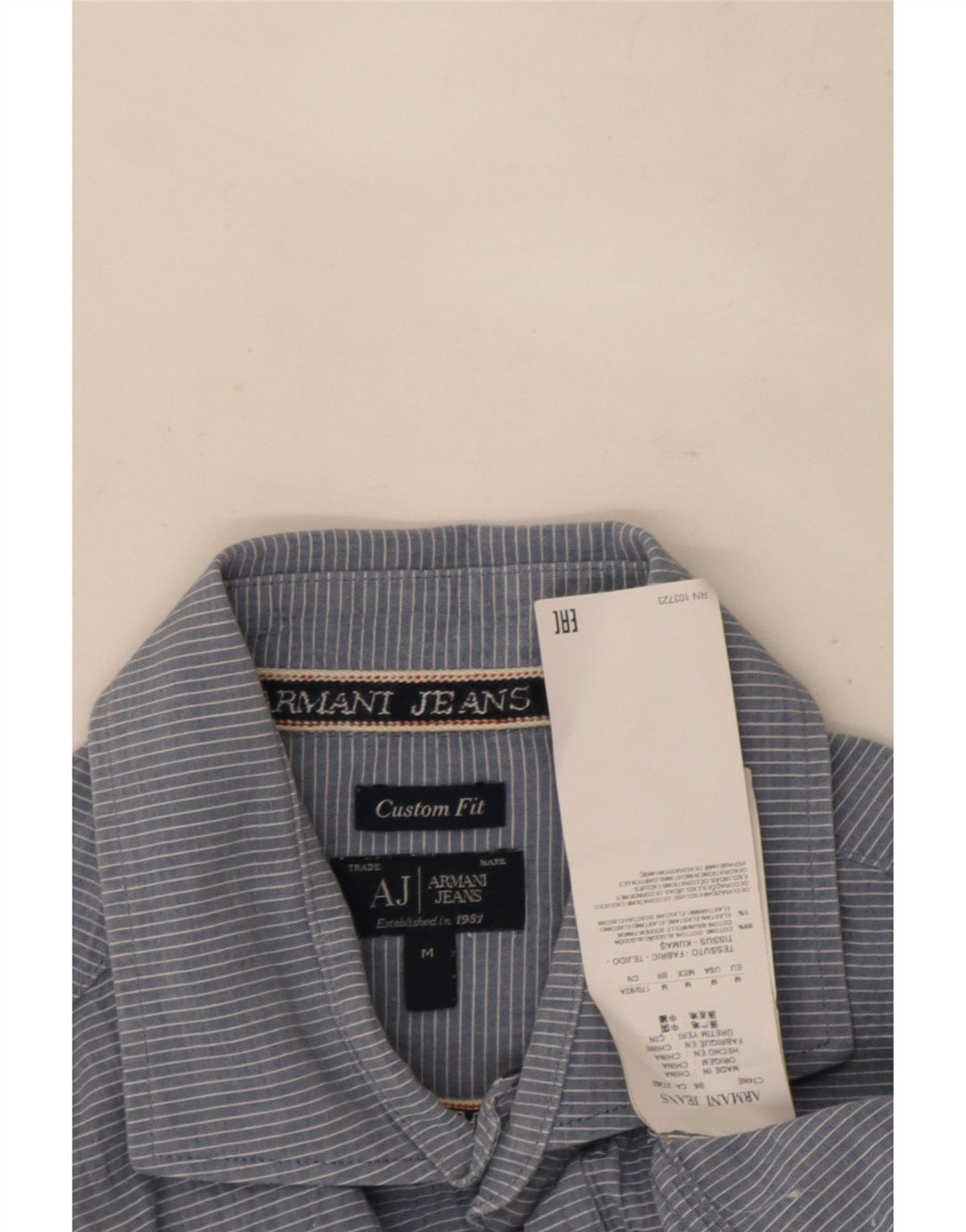Armani Jeans Mens Custom Fit Shirt Medium Blue Pinstripe Cotton