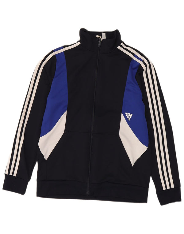 Adidas Boys Tracksuit Top Jacket 13-14 Years Navy Blue Colourblock