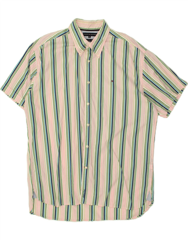 TOMMY HILFIGER Mens Short Sleeve Shirt 2XL Pink Striped Cotton Vintage Tommy Hilfiger and Second-Hand Tommy Hilfiger from Messina Hembry 