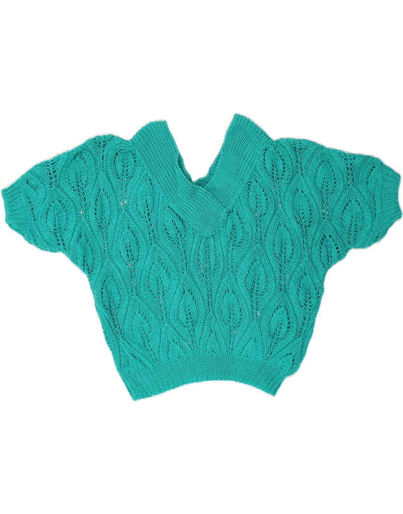 VINTAGE Womens Knit Crop Top UK 20 2XL Turquoise | Vintage Vintage | Thrift | Second-Hand Vintage | Used Clothing | Messina Hembry 