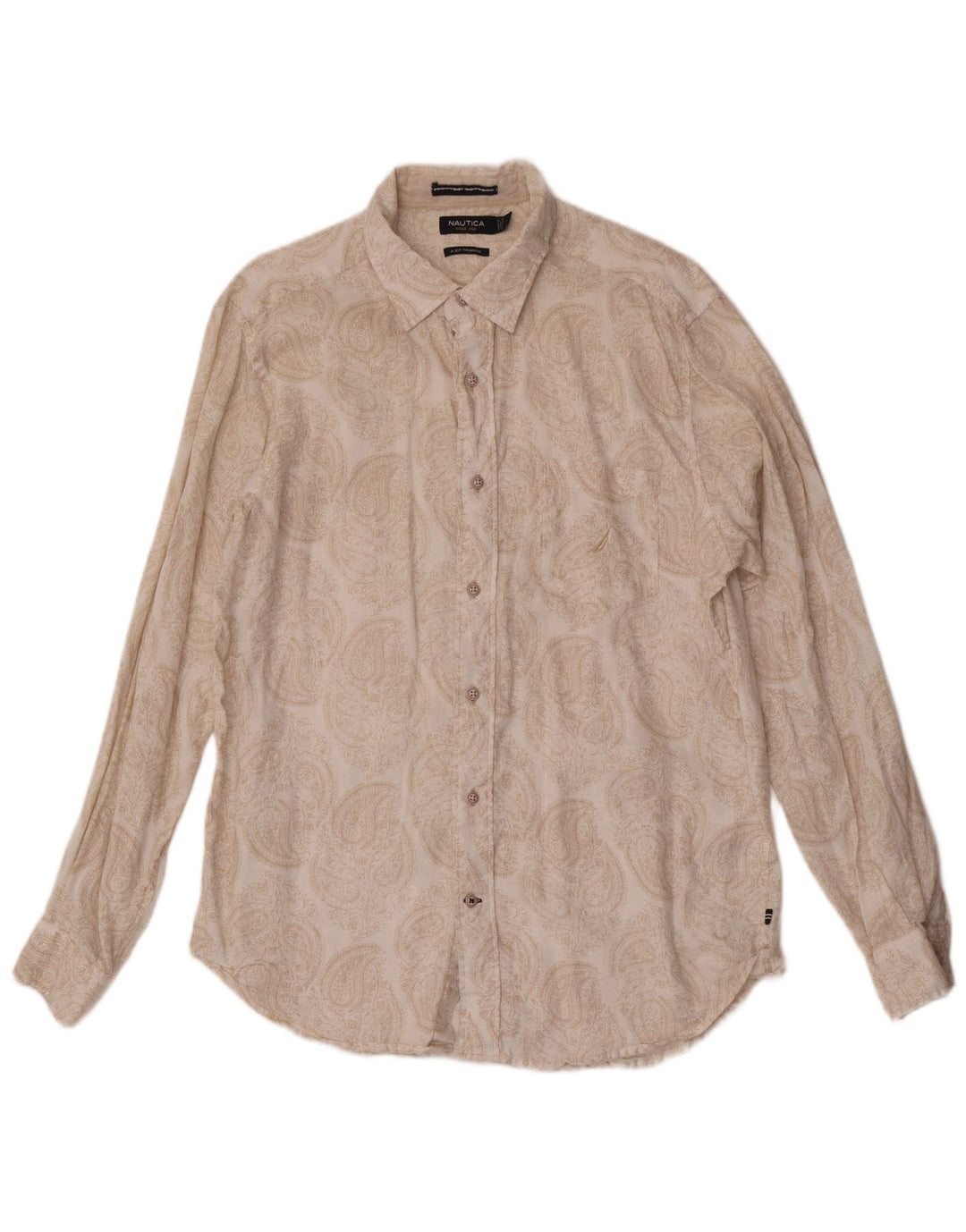 Nautica Mens Shirt Large Beige Paisley Linen