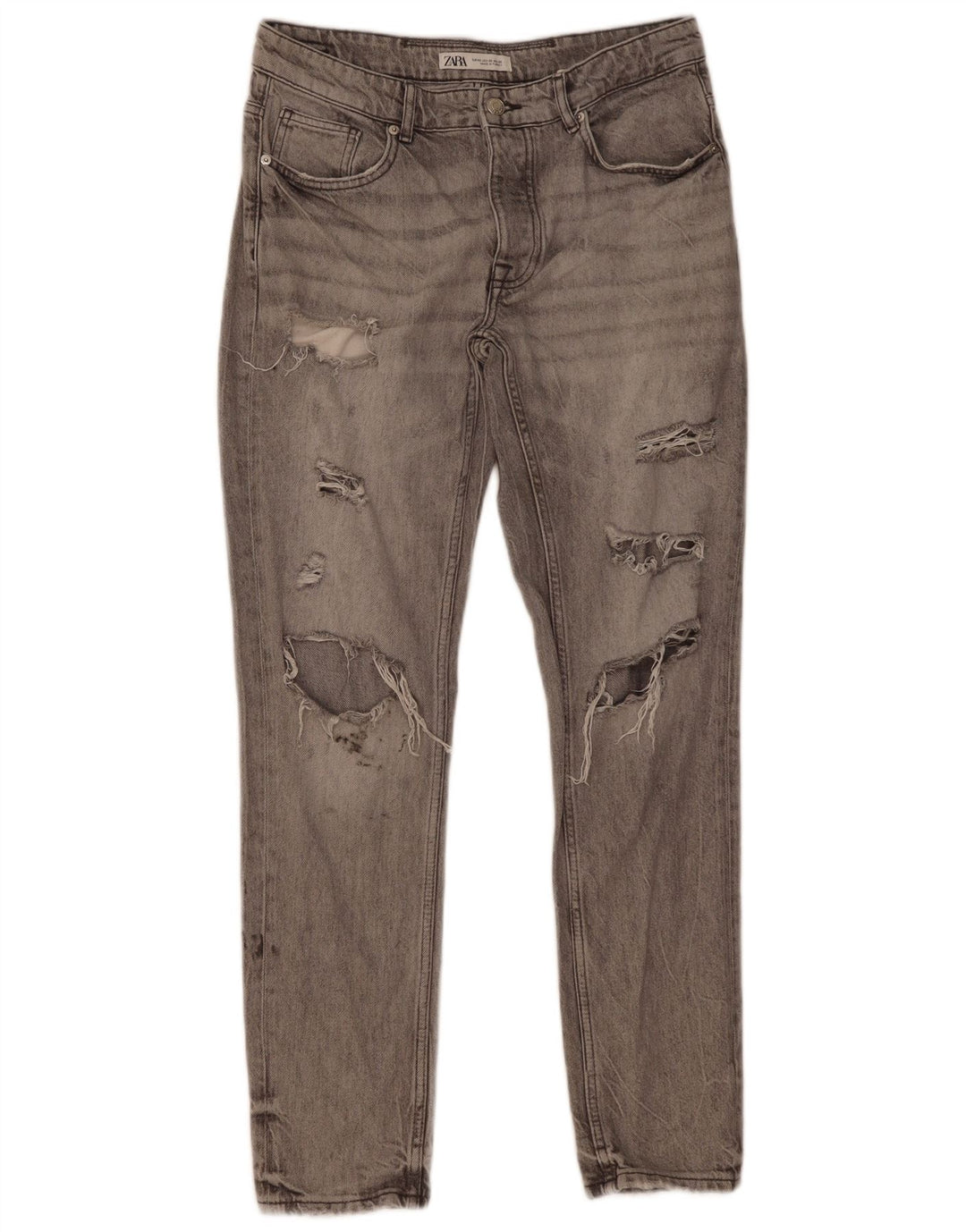 Zara Mens Distressed Slim Jeans EU 42 Large W32 L31 Grey Cotton