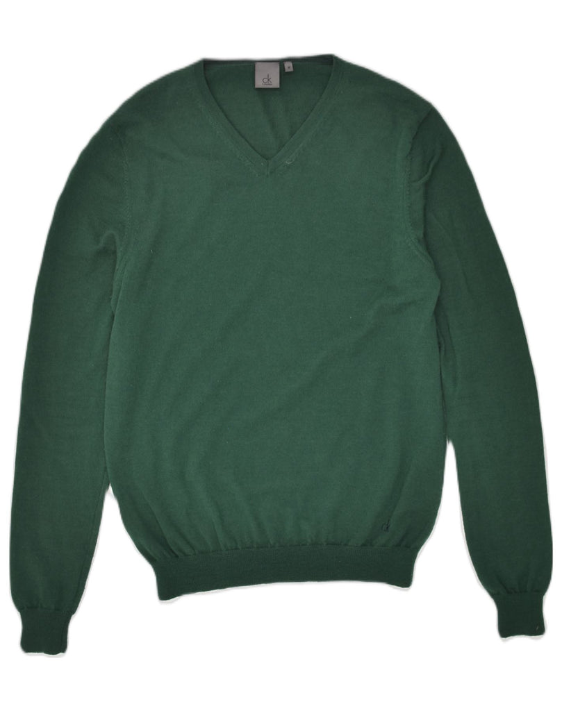 CALVIN KLEIN Mens V-Neck Jumper Sweater Medium Green Wool | Vintage Calvin Klein | Thrift | Second-Hand Calvin Klein | Used Clothing | Messina Hembry 