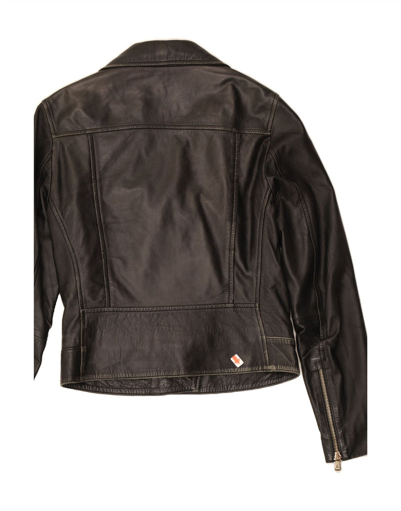MASSIMO DUTTI Womens Leather Biker Jacket UK 6 XS Black Leather Vintage Massimo Dutti and Second-Hand Massimo Dutti from Messina Hembry 
