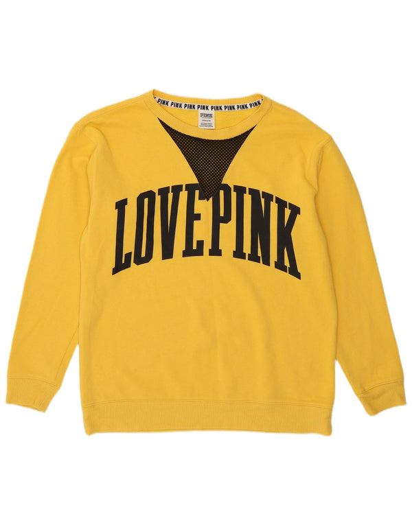 VICTORIAS SECRET Womens Pink Graphic Sweatshirt Jumper UK 10 Small Yellow