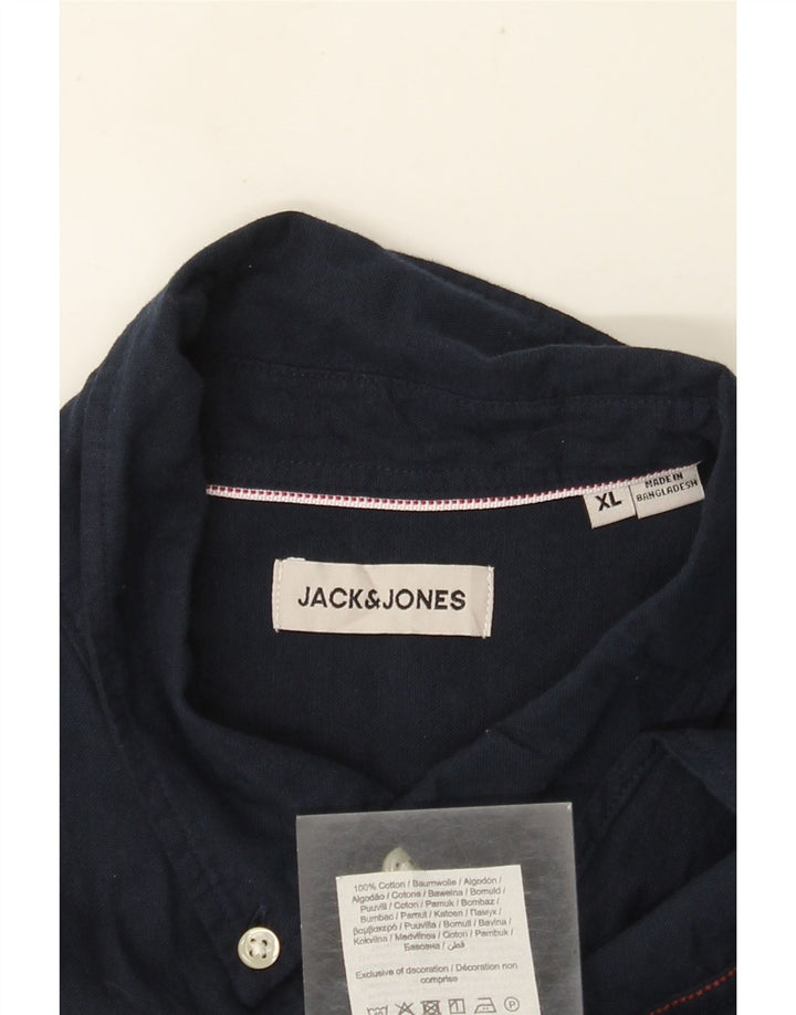 JACK & JONES Mens Short Sleeve Shirt XL Navy Blue Cotton