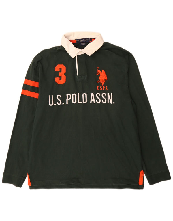 U.S. Polo Assn. Mens Graphic Long Sleeve Rugby Shirt Medium Green Cotton