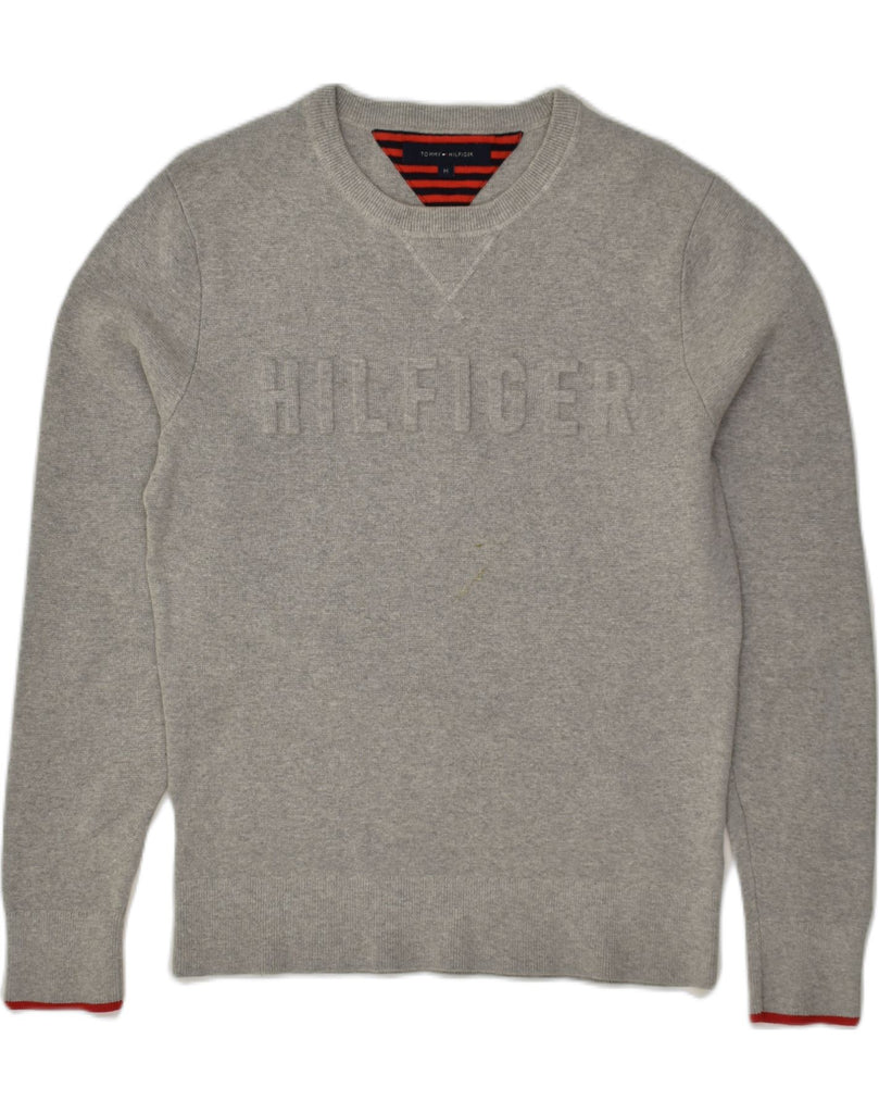 TOMMY HILFIGER Mens Graphic Crew Neck Jumper Sweater Medium Grey Cotton | Vintage Tommy Hilfiger | Thrift | Second-Hand Tommy Hilfiger | Used Clothing | Messina Hembry 