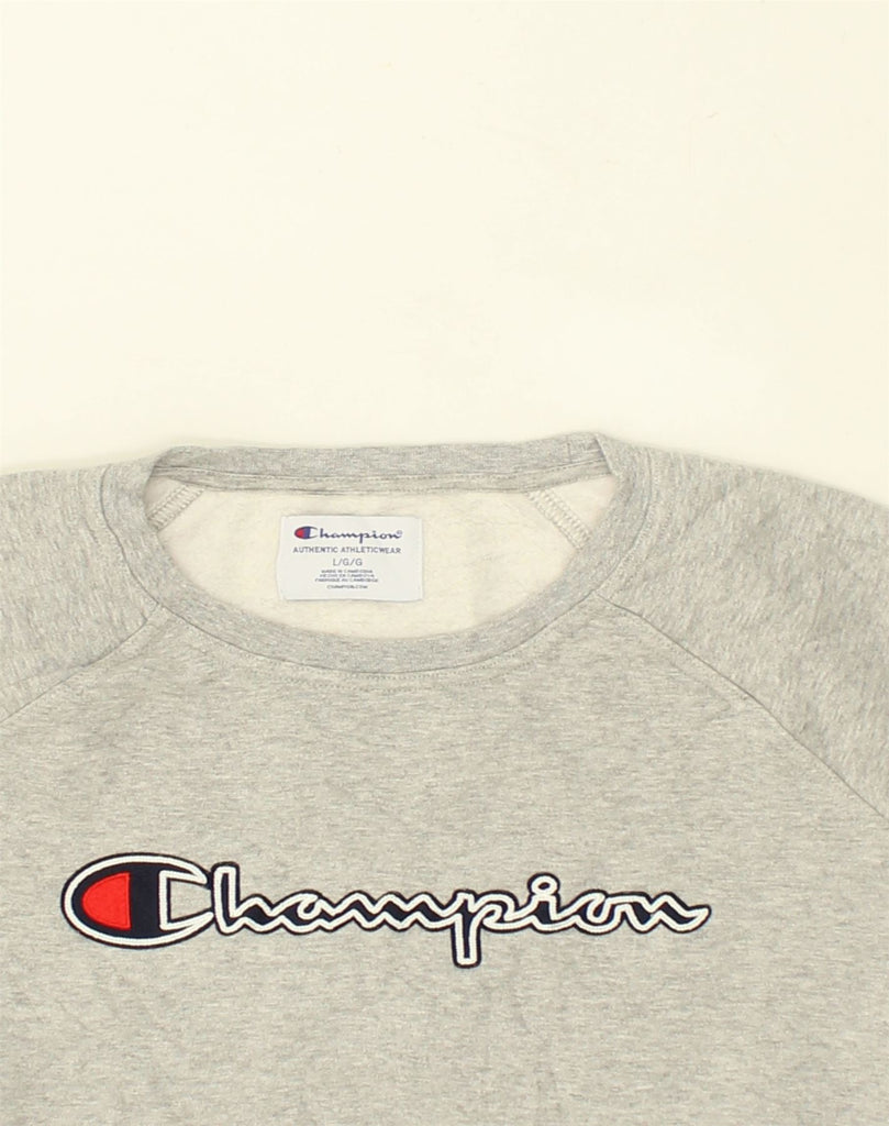 CHAMPION Womens Graphic Sweatshirt Jumper UK 16 Large Grey | Vintage Champion | Thrift | Second-Hand Champion | Used Clothing | Messina Hembry 