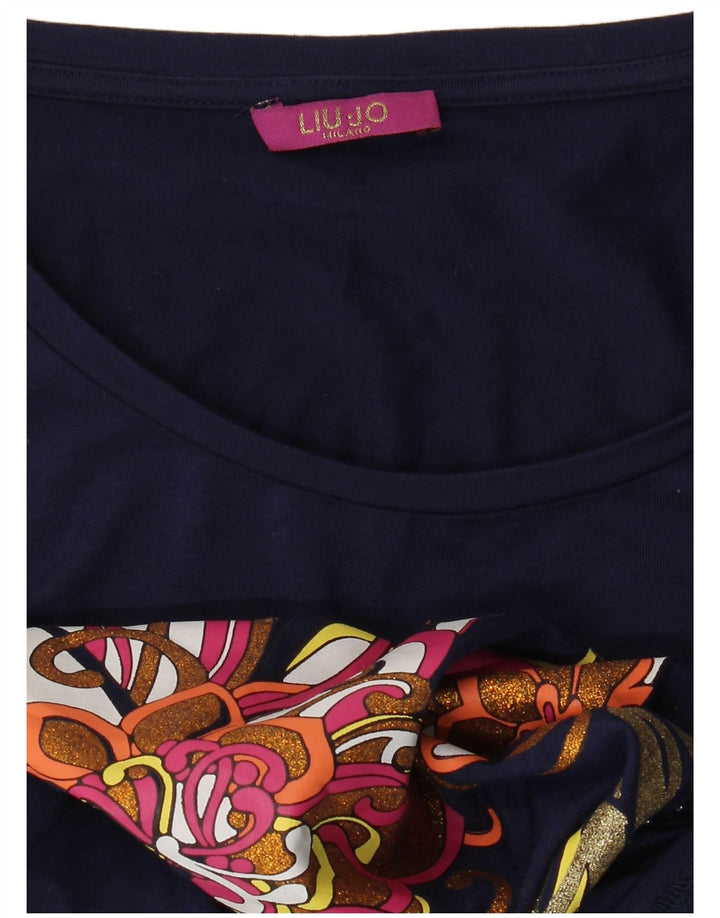 LIU JO Womens Graphic T-Shirt Top UK 14 Medium Navy Blue Floral