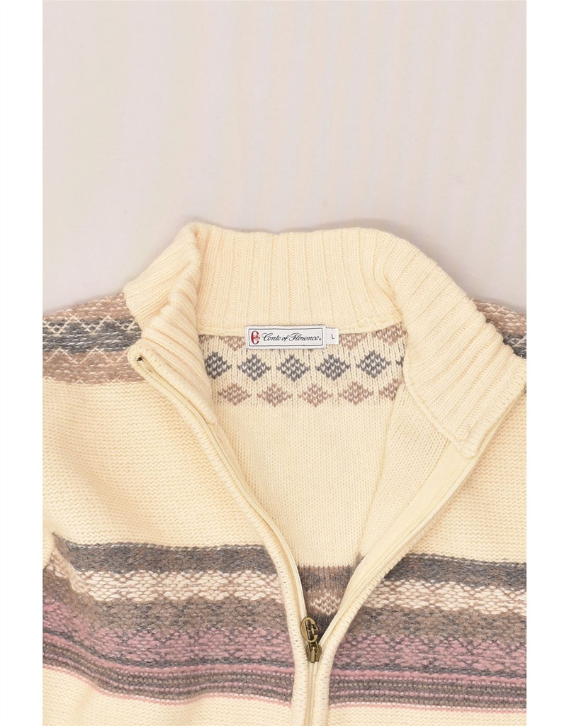 CONTE OF FLORENCE Womens Cardigan Sweater UK 16 Large Off White Striped | Vintage Conte of Florence | Thrift | Second-Hand Conte of Florence | Used Clothing | Messina Hembry 