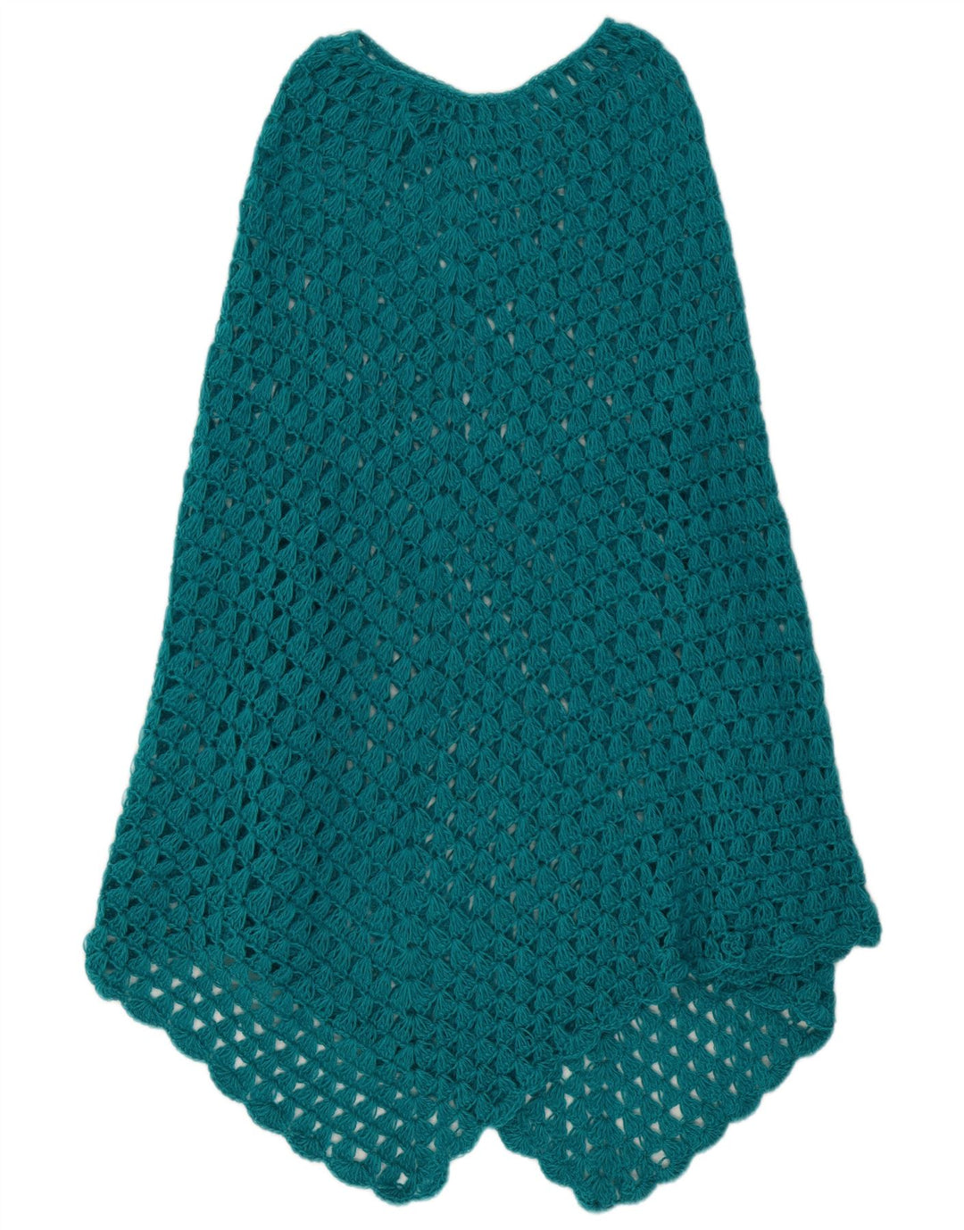 Vintage Womens Asymmetric Crochet Poncho Jumper One Size Turquoise
