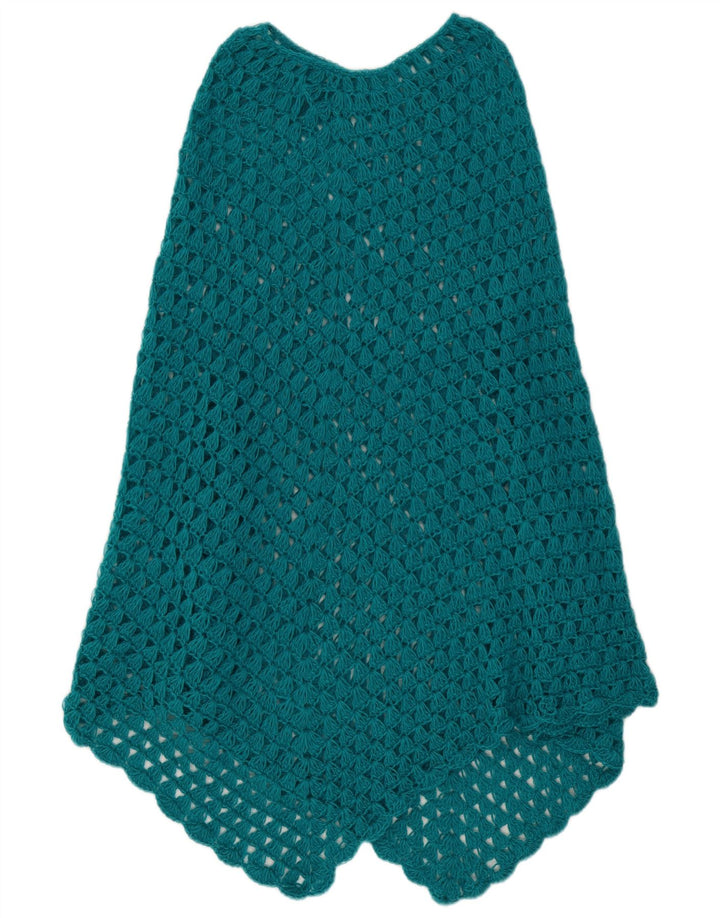 Vintage Womens Asymmetric Crochet Poncho Jumper One Size Turquoise