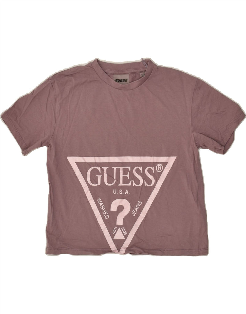 GUESS Girls Crop Graphic T-Shirt Top 11-12 Years Purple Cotton | Vintage Guess | Thrift | Second-Hand Guess | Used Clothing | Messina Hembry 