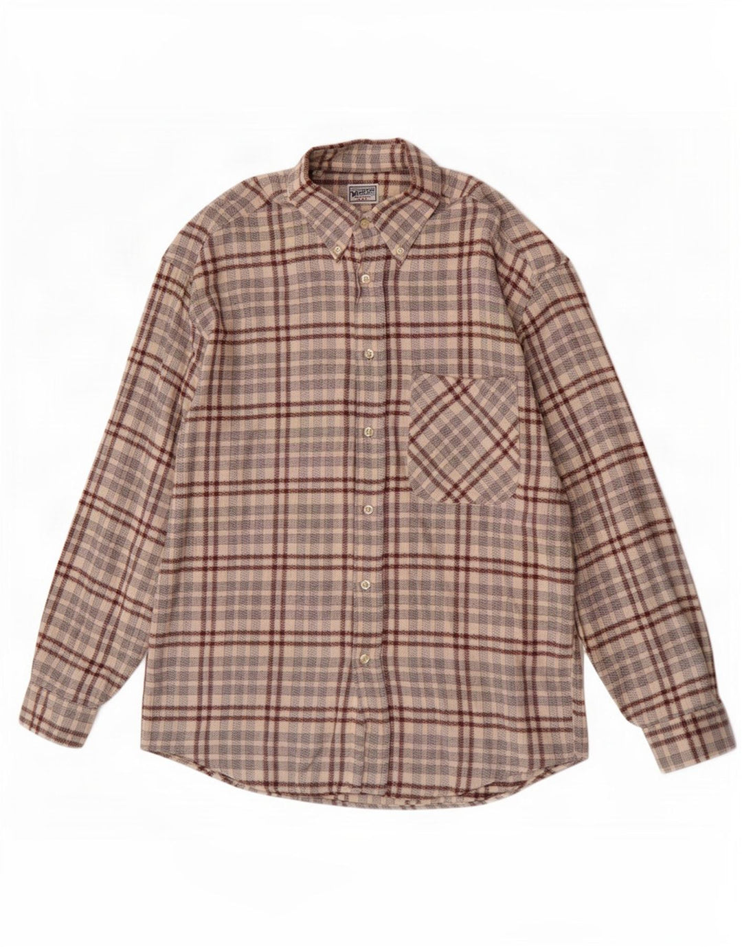 Wampum Mens Flannel Shirt Large Beige Check Cotton