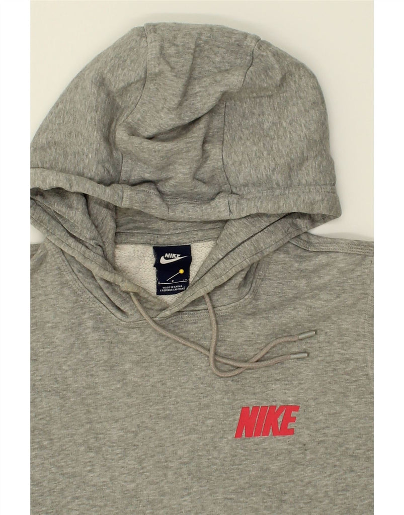 NIKE Womens Graphic Hoodie Jumper UK 10 Small Grey Cotton | Vintage Nike | Thrift | Second-Hand Nike | Used Clothing | Messina Hembry 