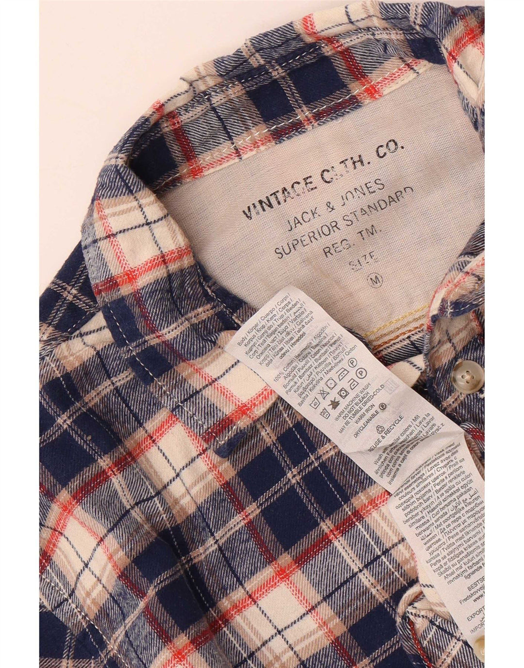 Jack & Jones Mens Flannel Shirt Medium Navy Blue Check Cotton