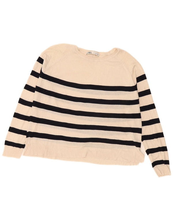 Zara Womens Boat Neck Jumper Sweater UK 14 Medium Off White Striped