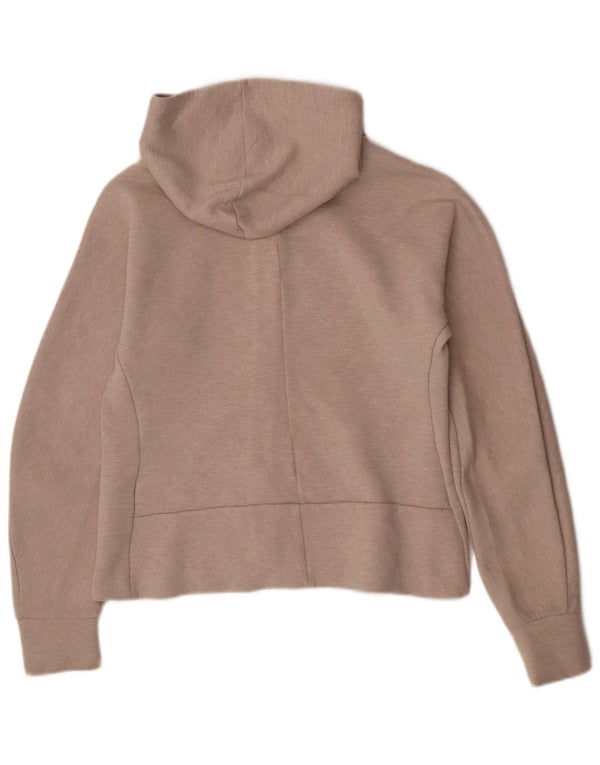 Adidas Womens Crop Zip Hoodie Sweater UK 16/18 Large Beige Flecked Cotton