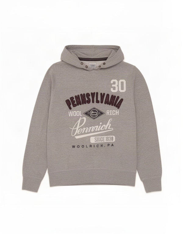 Woolrich Mens Graphic Hoodie Jumper Medium Grey Cotton