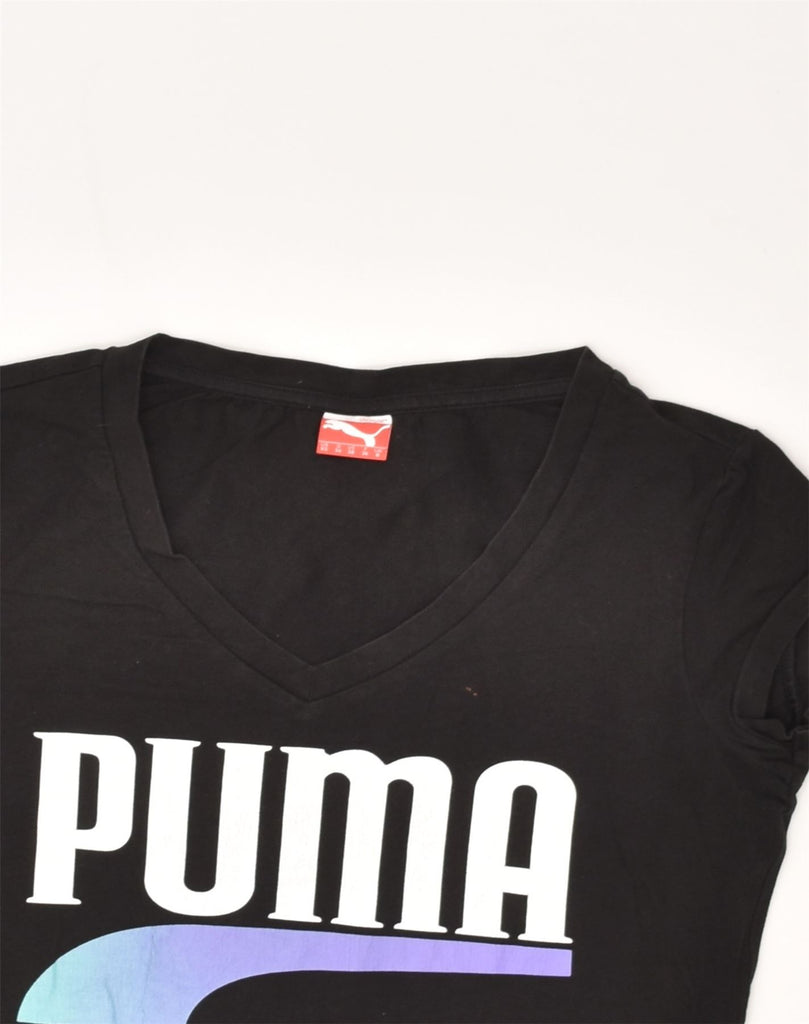 PUMA Womens Graphic T-Shirt Top UK 8 Small Black Cotton | Vintage Puma | Thrift | Second-Hand Puma | Used Clothing | Messina Hembry 