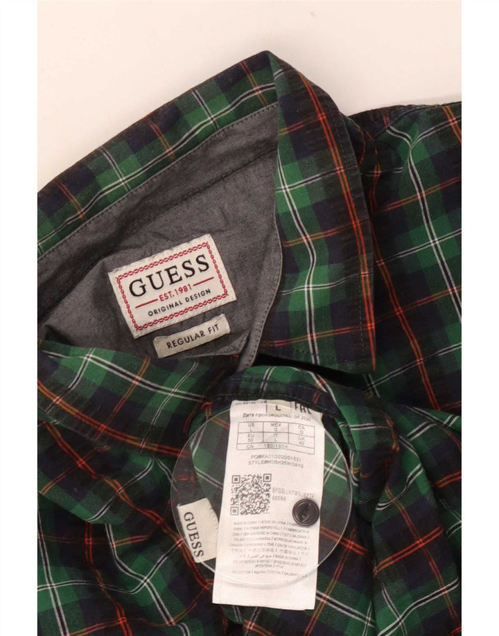 Guess Mens Regular Fit Shirt UK 40 Medium Green Check Cotton