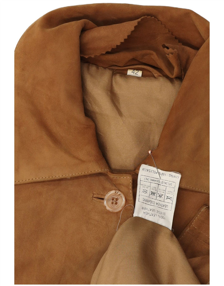 VINTAGE Womens Suede Jacket UK 16 Large Brown Leather