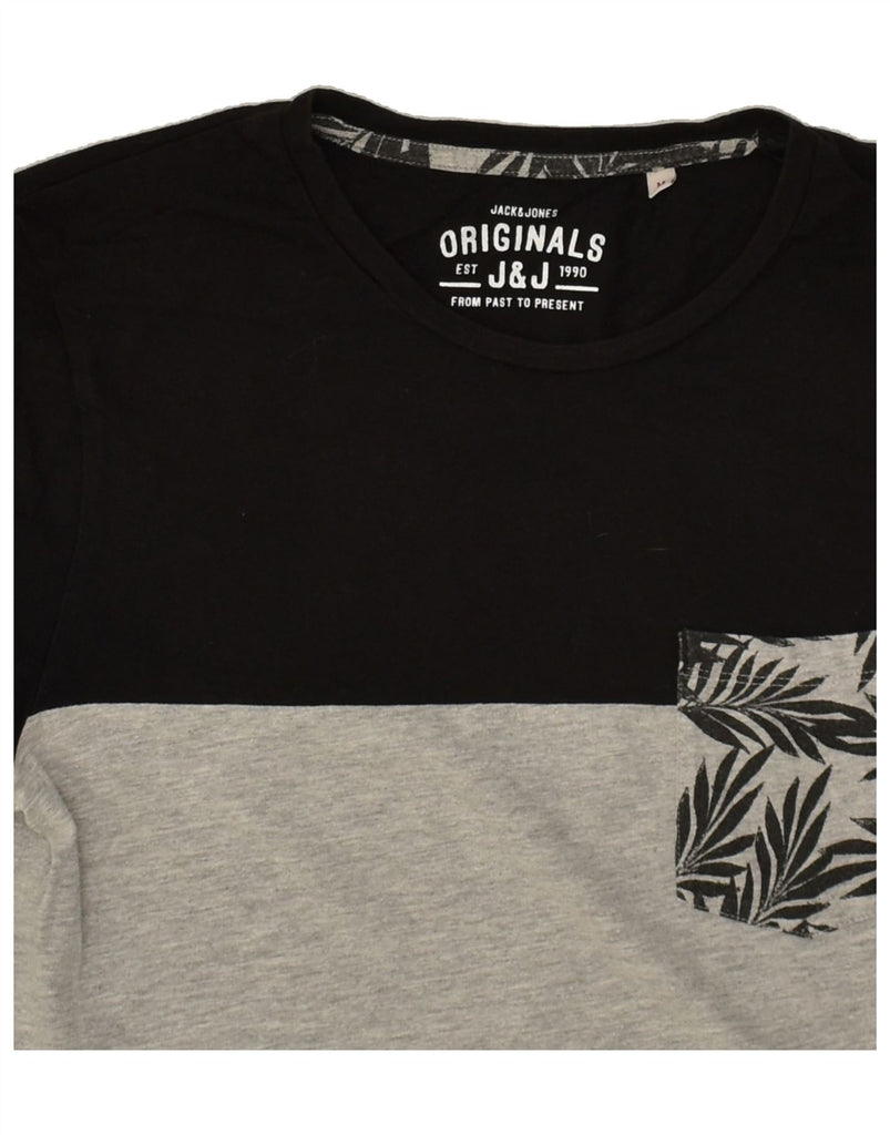 JACK & JONES Mens T-Shirt Top Medium Grey Colourblock Hawaiian | Vintage Jack & Jones | Thrift | Second-Hand Jack & Jones | Used Clothing | Messina Hembry 