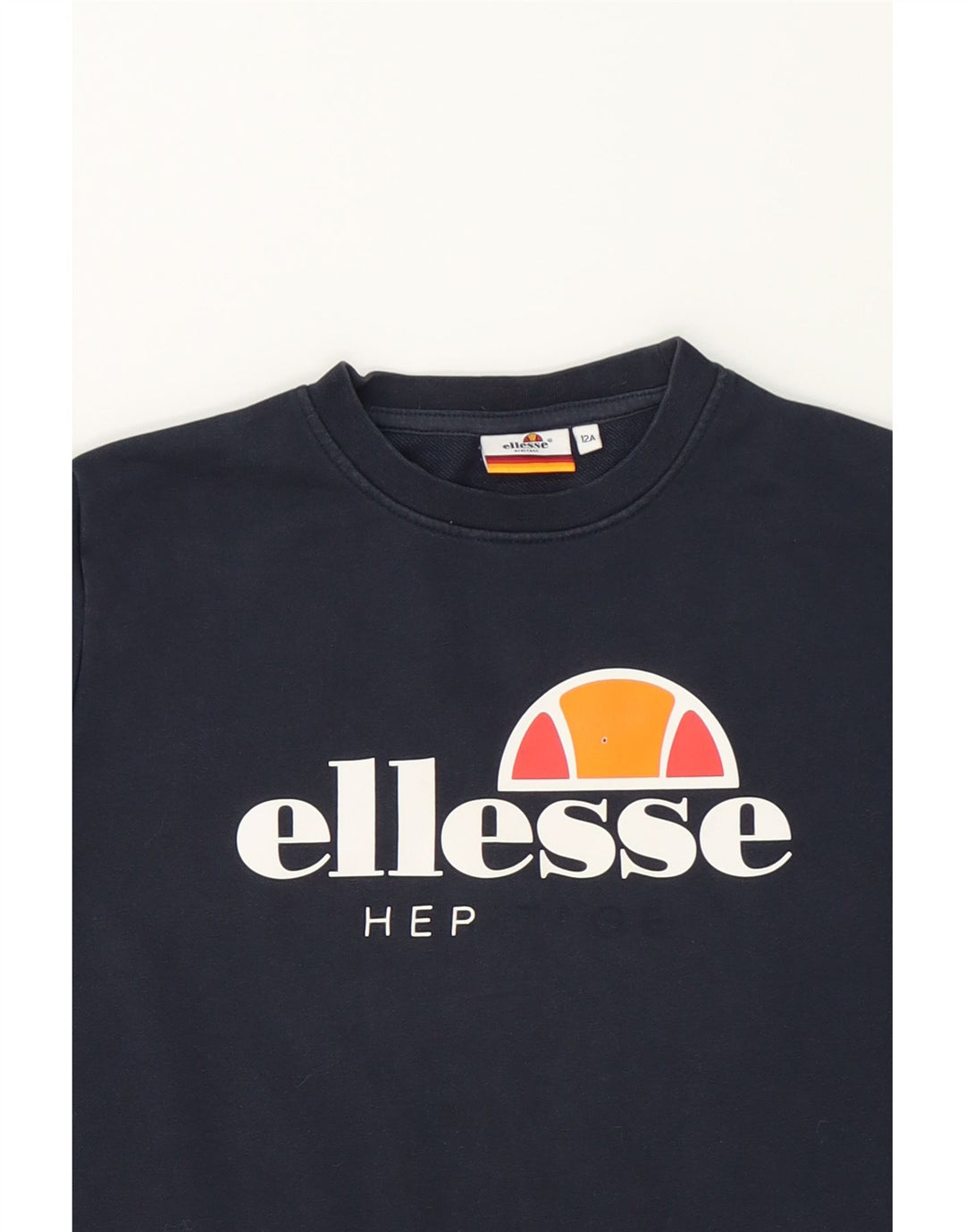 ELLESSE Boys Graphic Sweatshirt Jumper 11-12 Years Navy Blue Cotton Vintage Ellesse and Second-Hand Ellesse from Messina Hembry 