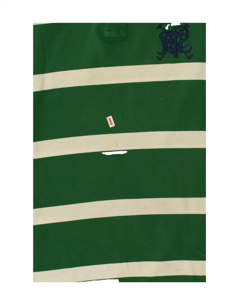 POLO RALPH LAUREN Mens Custom Fit Polo Shirt Large Green Striped Cotton Vintage Polo Ralph Lauren and Second-Hand Polo Ralph Lauren from Messina Hembry 