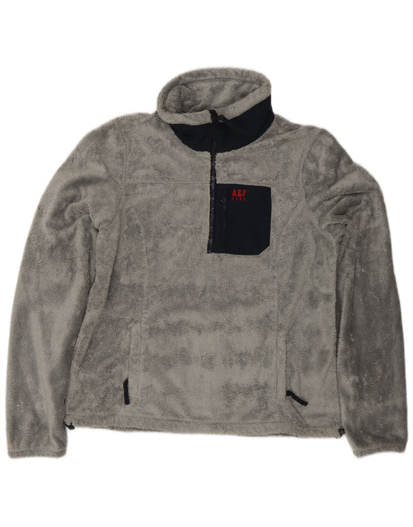 Abercrombie & Fitch Womens Zip Neck Fleece Jumper UK 16 Large Grey