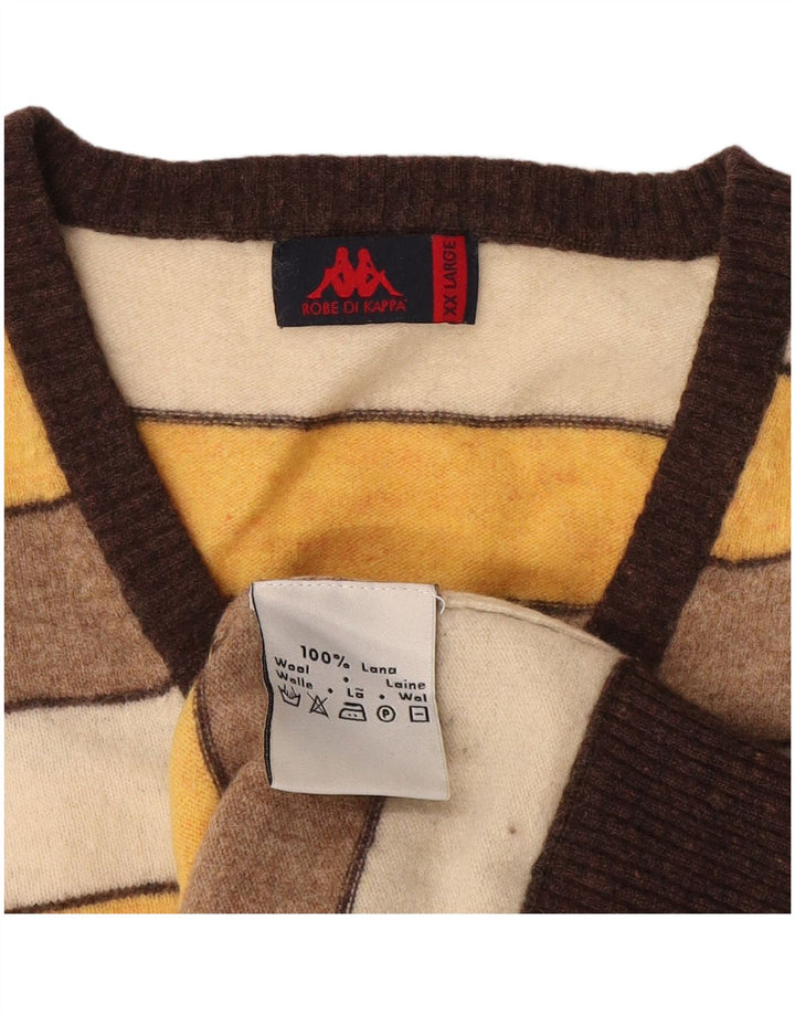 Kappa Mens V-Neck Jumper Sweater 2XL Multicoloured Striped Wool