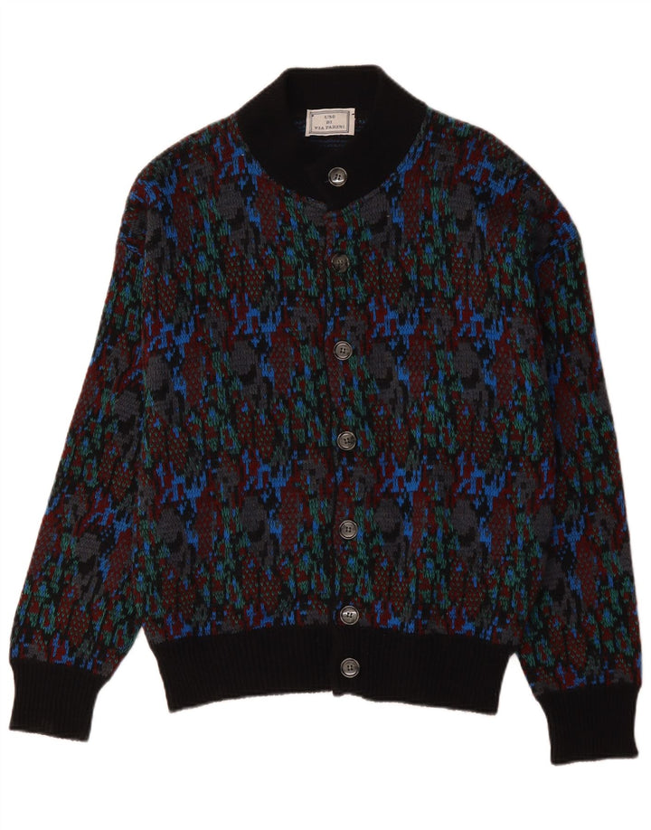 Vintage Mens Abstract Pattern Cardigan Sweater Medium Multicoloured Wool