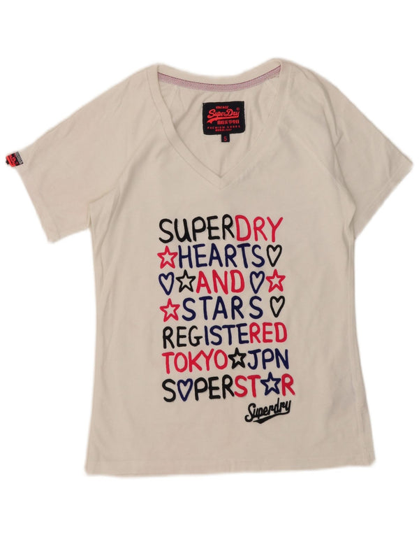 Superdry Womens Graphic T-Shirt Top UK 10 Small White Cotton