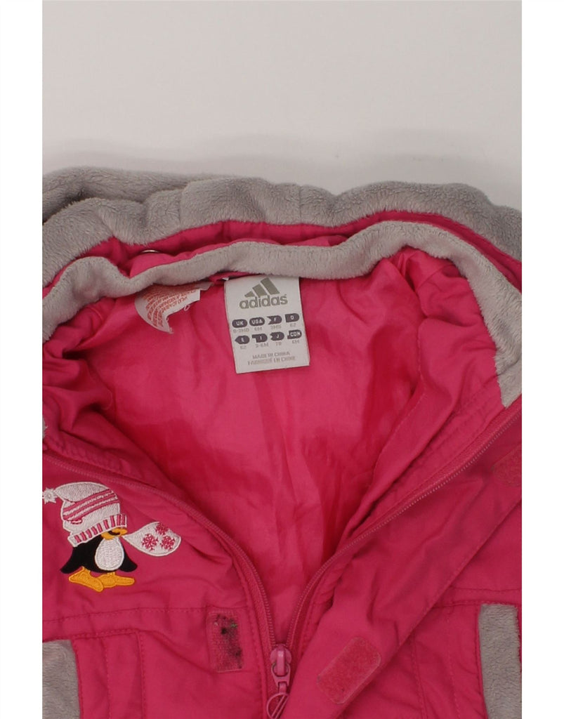 ADIDAS Baby Boys Graphic Hooded Padded Jacket 0-3 Months Pink Polyester | Vintage Adidas | Thrift | Second-Hand Adidas | Used Clothing | Messina Hembry 