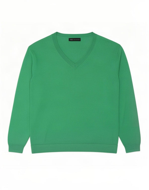 Marks & Spencer Womens Oversized V-Neck Jumper Sweater UK 10 Small Green