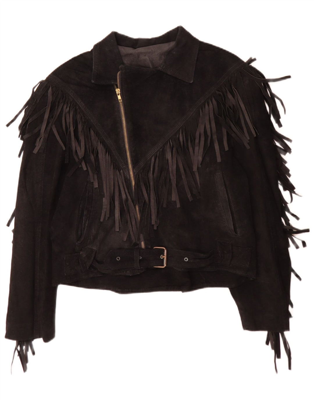 Vintage Womens Suede Jacket IT 50 XL Black Leather Cowboy