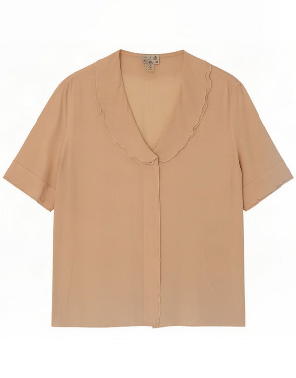 Vintage Womens Short Sleeve Oversized Shirt Blouse IT 44 Medium Beige Silk