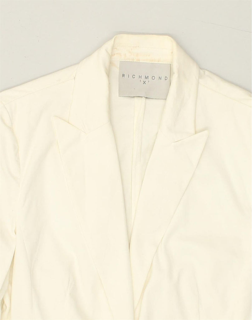 RICHMOND Womens 1 Button Blazer Jacket IT 44 Medium Off White Cotton | Vintage Richmond | Thrift | Second-Hand Richmond | Used Clothing | Messina Hembry 