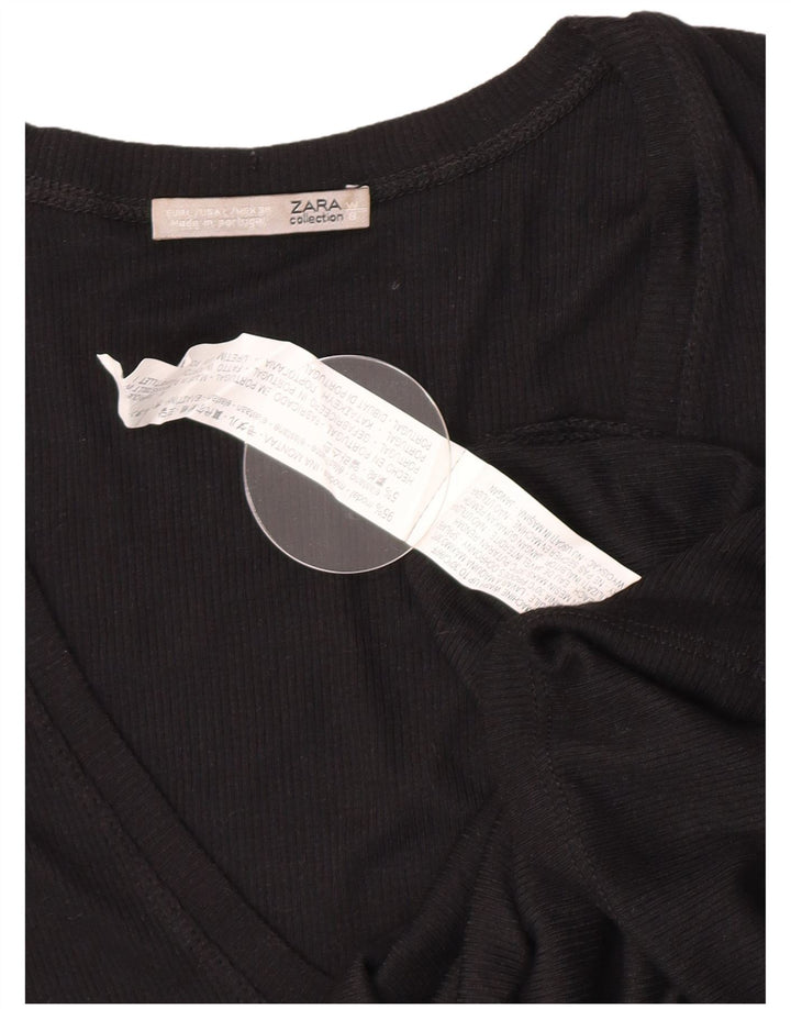 Zara Womens Top Long Sleeve UK 14 Large Black Modal