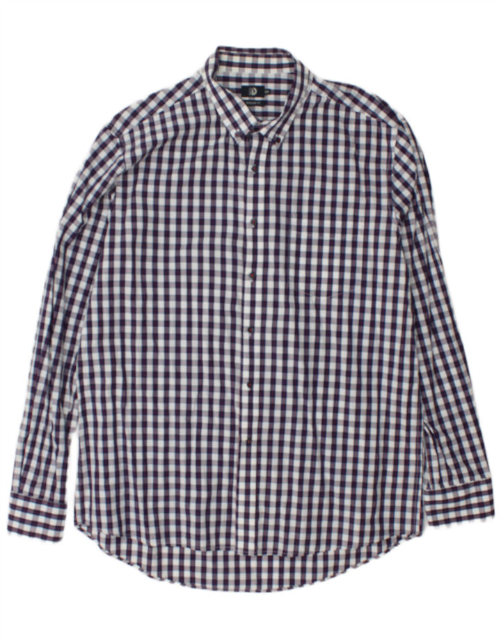 Dack's Mens Regular Fit Shirt 2XL Navy Blue Gingham Cotton