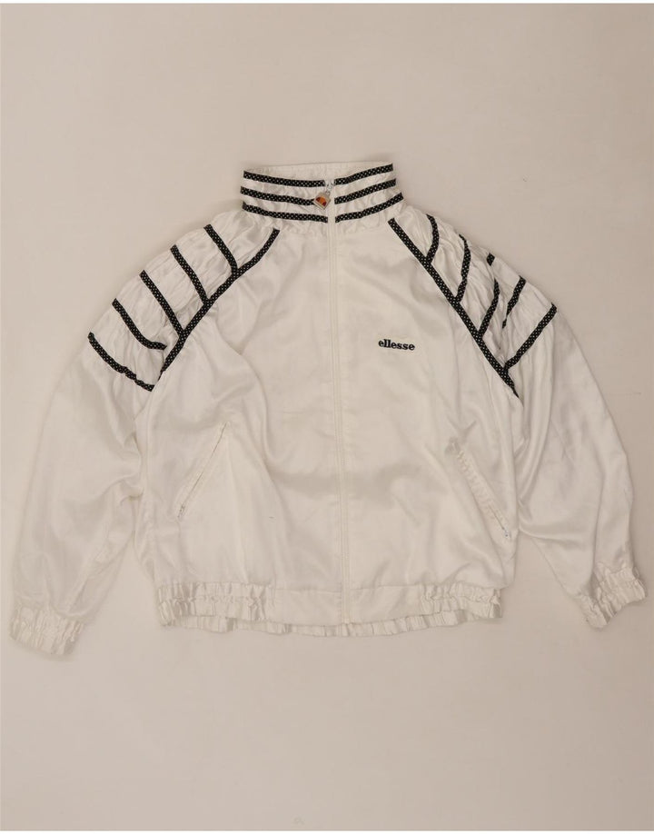 ELLESSE Womens Tracksuit Top Jacket UK 16 Large White Striped Polyester Vintage Ellesse and Second-Hand Ellesse from Messina Hembry 