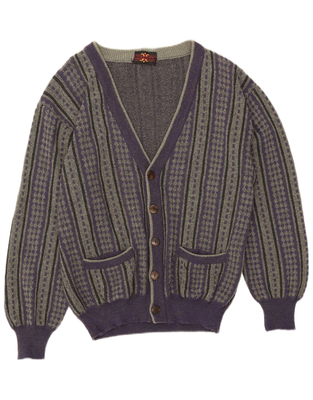 Vintage Mens Cardigan Sweater IT 50 Medium Purple Striped Wool