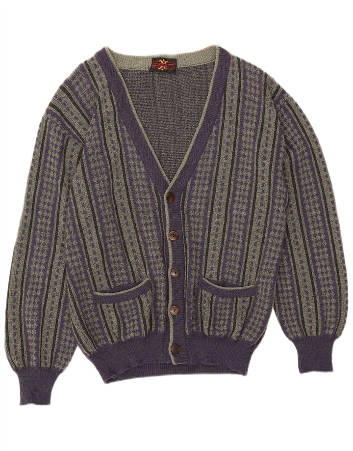 Vintage Mens Cardigan Sweater IT 50 Medium Purple Striped Wool