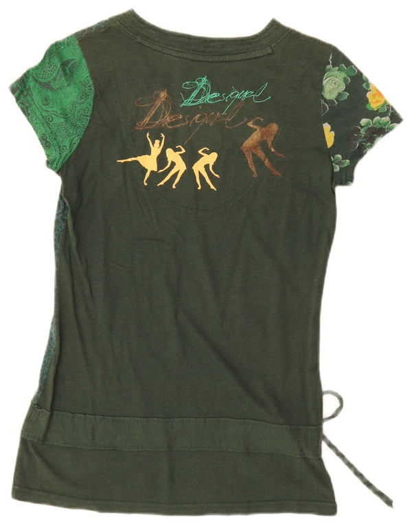 Desigual Womens Graphic T-Shirt Top UK 12 Medium Green